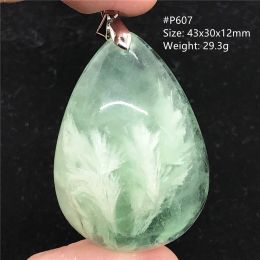 Genuine Natural Feather Fluorite Quartz Pendant For Women Lady Men Gift Green Crystal Silver Beads Energy Stone Jewelry AAAAA