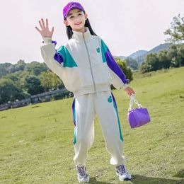 Girls Clothing Baseball Suit Set Spring and Autumn Clothes Kids Fashion Splicing Zipper Tops Sports Pants 2 Piece 315Y 240401