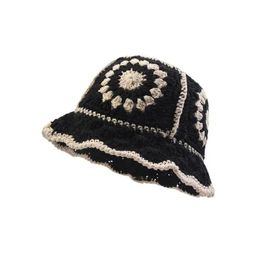 Autumn Hollow Knitted Bucket hat Ghost Floral Young Crochet Casual Cotton Cute Women Basin Fishing Caps240410