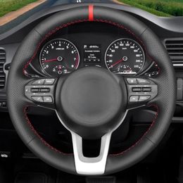 Hand-Stitched Car Accessories Black Artificial Leather Car Steering Wheel Cover For Kia Rio Rio5 K2 Picanto Morning 2017-2019