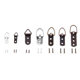 DRELD 5/20Pcs Zinc Alloy D-Ring Hanging Picture Photo Oil Painting Mirror Frame Hooks Hanger with Screws Bronze/Silver Tone