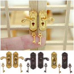 1/12 Scale Retro Style Dollhouse Lock Key Set Miniature Door Handles Brass Knobs Mini Furniture Pull Doll House DIY Accessories