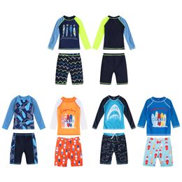 Kids Boys Swimming Suit Swimwear Rashguard Long Sleeves Swim T-Shirt Tops Shorts Sports Set Beach Swimming Bathing 2-10 Years