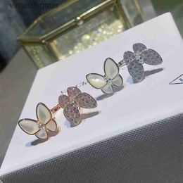 High End Vancefe Brand Designer Rings for Women Butterfly Diamond White Fritillaria Ring S925 Sterling Silver Womens Ring Simple Senior Brand Logo Designer Jewelry