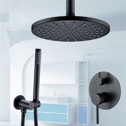 Shower Sets System Wholesale Luxury Bathroom Faucet Black 8-16 Inch Shower Head Ceiling Mount Arm Diverter Mixer Handheld Spray