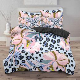 Leopard Print Duvet Cover Feather Tropical Leaves Flowers Bedding Set Queen Microfiber Floral Print Quilt Cover With Pillowcases