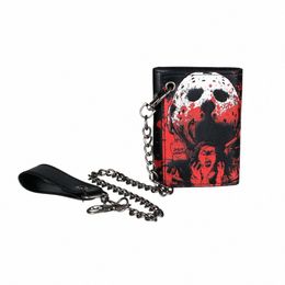 horror Hip Hop Wallet With Chain, Leather Trifold Wallet, Vintage Card Holder, Halen Gift For Men m64u#