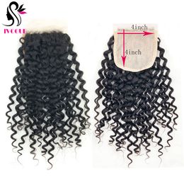 Kinky Curly Human Hair Closure 4x4 Silk Base Lace Closure 100% Remy Human Hair Silk Top Closure with Baby Hair Natural Black