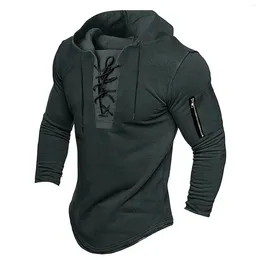 Men's Hoodies Mens Spring And Autumn Fashion Casual Solid Lace Up Hooded Long Sleeve Sweater Slip