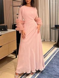 Casual Dresses Yeezzi Women Dress 2024 Spring Summer Fashion Elegant Solid Colour Flared Sleeves Pleated Waist Party Evening Maxi