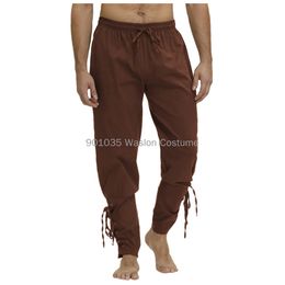 Adult Men Mediaeval Renaissance Lounge Pirate Horseman Costume Loose Pants Black Brown Navigator Leg Bandage Trouser