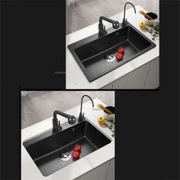 Modern Black Granite Stone Kitchen Sink Bowl Home Improvement Kitchen Items Householgd Kitchen Bar Sink with Drain Accessories