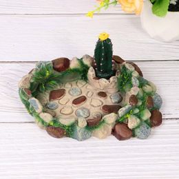 Reptile Bowl Corner Water Dish Round Food Bowl Resin Feeder for Small Medium Size Pet Tortoise Lizard Cactus Stone Decor