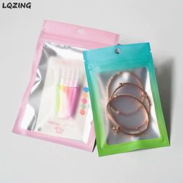 Gradients Plastic Zipper Bag Clear Window Foil Thank You Gift Baggies Pack Cosmetic Jewelry Hanging Bags Retail Accessory Pouch