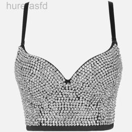 Bras Women Tank Tops Luxury Sequined Rhinestone Pearl Wedding Push Up Bra Woman Clothes Camis Stage Ladies Crop Top Corset y2k Blusas 240410