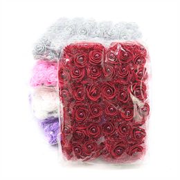 12/24/72pcs 3cm Artificial Mini Foam Roses Flowers with Lace Pearl Bead for Wedding Decor DIY Bride Wreath Scrapbooking Crafts