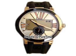 New Executive Dual Time 246003421 Rose Gold Silver Dial Date Automatic Mens Watch Blue Rubber Sports Watches Puretime Cheap 1106209694