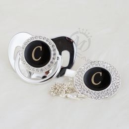 MIYOCAR Gold name black Initials letter C lovely bling pacifier and pacifier clip set BPA free dummy bling unique design LC-W