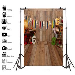 Back to School Backdrop for Photography Vintage Library Bookshelf Wooden Floor Chalk Drawing Blackboard Decor Photo Background