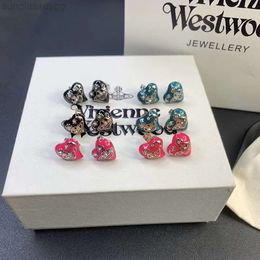 Designer Viviane Westwood Empress Dowager Xis Colourful Lacquer Love Moon Saturn Earrings Female Minority Design Mini Planet Earrings and Earrings