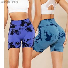 Yoga Outfits High Elasticity New Fashion Printed Biker Shorts Ladies Workout Fitness Tummy Sports TightsBooty Women Gym Shorts Y240410