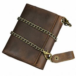 luufan Men Genuine Leather Short Wallet With Chain Zipper Clutch Wallets Male Short Trifold Purse Card Holder Change Coin Purse H3Bd#