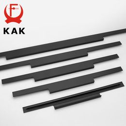 KAK Black Hidden Cabinet Handle Aluminum Alloy Kitchen Cupboard Door Pulls Drawer Knobs Long Handle Furniture Handle Hardware