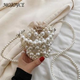 Totes Pearls Beaded Shoulder Bag For Women Female Shopping Bucket Handbag Lady Drawstring Small Crossbody Messenger