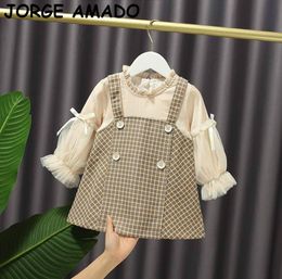 British Style Girl Dress 2020 Autumn New Plaid Bubble Sleeve Princess Dress Kids Clothes 15T E203609481015