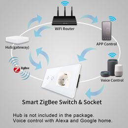 Bingoelec ZigBee Touch Switches 1/2/3Gang Smart Light Switch Google Alexa App Control with EU Standard Wall Socket