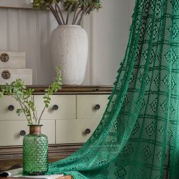 Home Decor Bedroom Lace Curtain Translucent Retro Hollow Crochet Hook Farmhouse Floor Curtains for Living Room