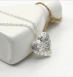 Locket Pendant Necklaces Carving Hollow Heart Necklace Po Frame Lovers Gift Silver Jewelry for Bridal Wedding Necklace8370884