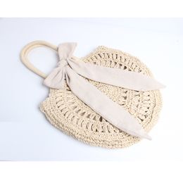 Straw Woven Bag Women's New Round Crochet Bag Girl Accessories Photo Props Beach Holiday Shoulder Bag Simple Butterfly Bag
