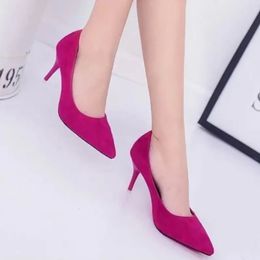 Big Size Womens Boat Shoes Faux Suede High Heels Pointed Toe Pumps Stilettos Basic Pump for Female White Black Red Pink Blue 240329