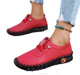 Casual Shoes Autumn Spring Women Platform Loafers Retro Lace Up Leather Flats Slip-On Black Round Toe Single Large