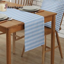 White Blue Plaid Table Runner Hotel Wedding Decor Table Cover Christmas Decor Kitchen Dinner Table Cloth