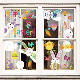 Happy Easter Window Stickers Bunny Colorful Easter Rabbit Eggs Chick Easter Wall Stickers Easter Decorations for Home Decals