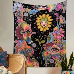 Ins Psychedelic Flower Tapestry Home Bedside Decoration Cloth Bedroom Background Cloth Hanging Cloth Moon Garden Tapestry 240409