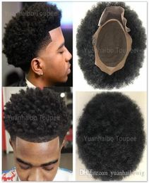 Black Colour indian virgin human hair afro kinky curl Men039s Toupee Mono With PU Around and Lace Front African American Male Un4058372