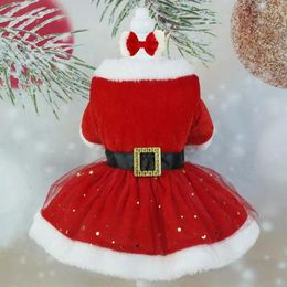 Dog Apparel Pet Christmas Outfit Shiny Netting Santa Claus Costume Cute Girl Clothing Red Dresses Cat Mesh Skirt