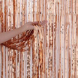 1*2M Rose Gold Metallic Foil Tinsel Fringe Curtain Door Rain Home Room Wedding Party Deco Stage Backdrop Background Photo Props