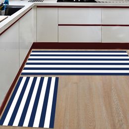 Blue And White Stripes Simple Kitchen Mat Modern Bathroom Anti-slip Area Rugs Living Room Hallway Carpet Doormat