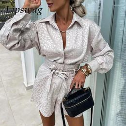 Women's Tracksuits 2024 Long Sleeve Blouse And Tie-up Pants Suits Women Elegant Leopard Print Office Outfits Fashion Lady High Street 2pc