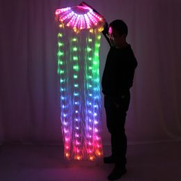 New Belly Dance LED Silk Fan Veil Colorful Stage Props Performance Accessories Light up LED Rainbow Silk Fan Veils