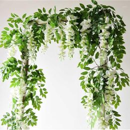 7ft 2m Flower String Artificial Wisteria Vine Garland Plants Foliage Outdoor Home Trailing Fake Hanging Wall Decor1275P