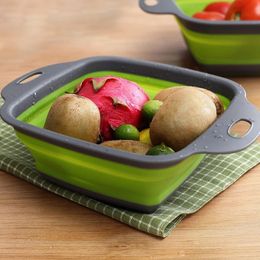 Foldable Fruit Vegetable Washing Basket Strainer Portabl Silicone Colander Collapsible Drainer with Handle Kitchen Toolsfor Silicone Vegetable Basket