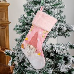 8 PCS Christmas Stockings with Light Large Pink Gift Bag Xmas Tree Fireplace Hanging Ornaments Holiday Decorations Wholesale XB