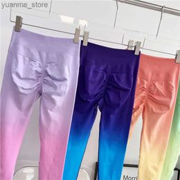 Yoga Outfits Fade Color Seamless Yoga Pants Womens Hip Lifting Running Fitness Leggings High Waist Elastic Workout Sports Tights Y240410