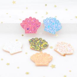 20Pcs 3cm Glitter Fabric Padded Ocean Shell Appliques for Crafts Stick Supplies DIY Hair Clips Bow Decor Accessories Patches