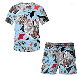 Men's Tracksuits 2024 Men Summer Beach Suit Abstract Animal Hawaiian Printing Short Sleeve Shorts Streetwear Casual 2 Pieces